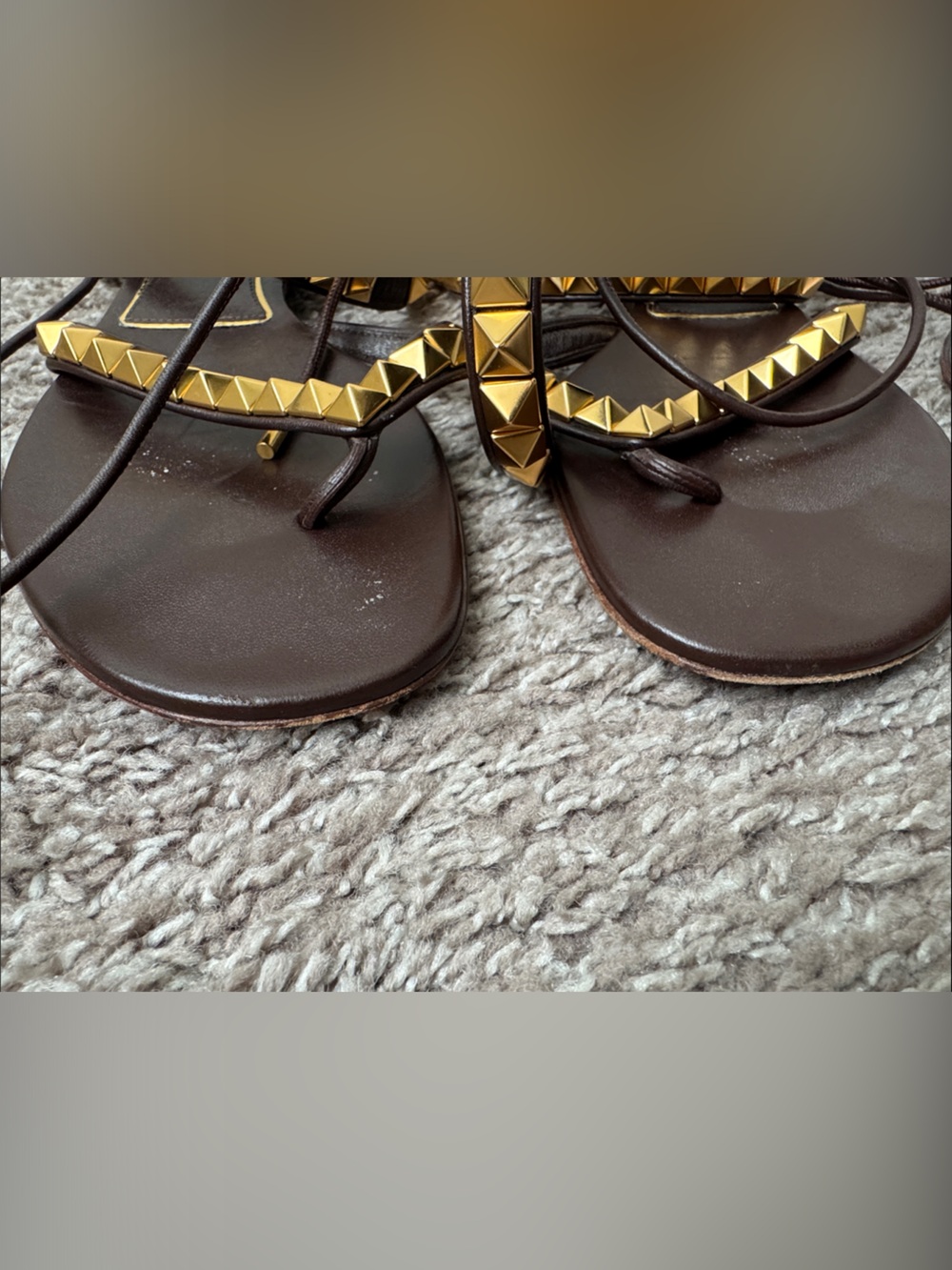 Valentino Garavani Brown Leather Rockstud No Limit Sandals - Picture 2 of 8